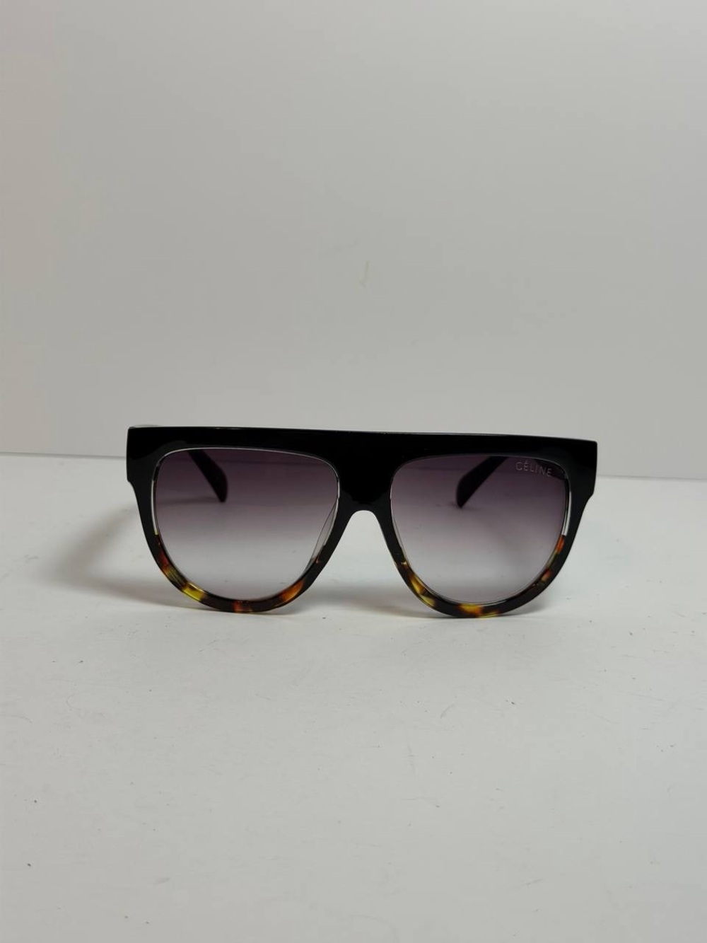 Celine Shadow CL41026/S Sunglasses Black Flat Top Frame/Tortoise Shell Bottom